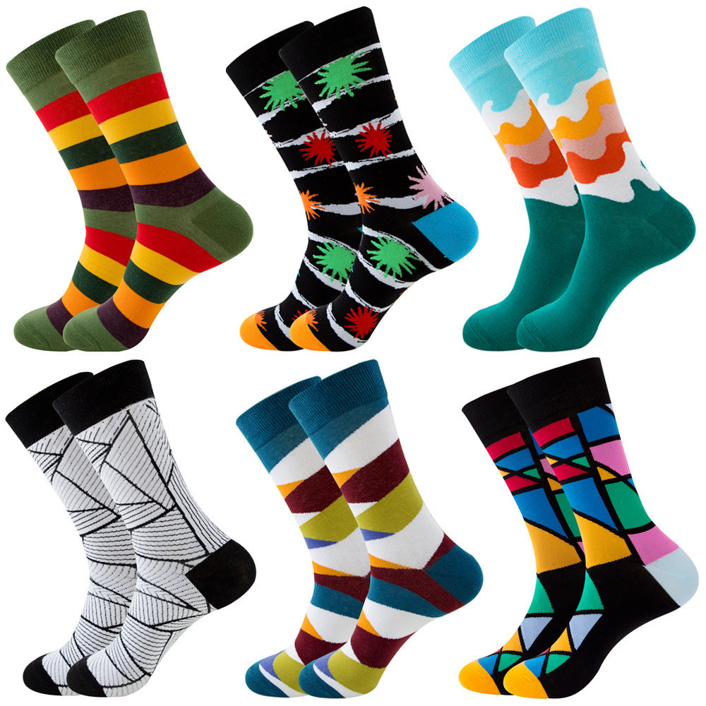 Striped Men's Socks Square Tube Socks Wave Women's Socks - Mubimart - Crew socks 