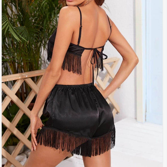 Sexy Cami Short Fringe Hem Nightwear Fashion Homedress - Mubimart