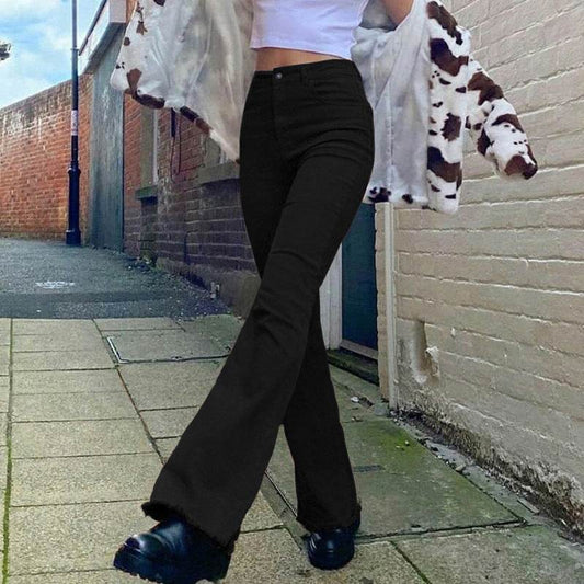 British Style Retro Brown High Waist Stretch Bootcut Jeans Women Casual Pants - Mubimart