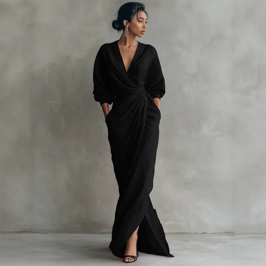 Womens V-neck Waist-cinching Dress