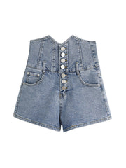 Breasted Denim Shorts For Women''s Summer New Slim Ultra-High Waist Tuck