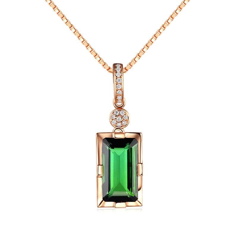Lucky Four-leaf Clover Bracelet Emerald Green Gemstone Ring Square Crystal Four-claw Earrings Green Tourmaline Gemstone Pendant - Mubimart