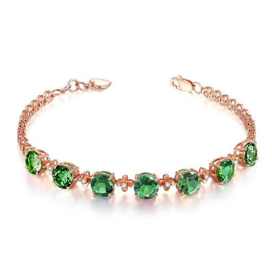 Lucky Four-leaf Clover Bracelet Emerald Green Gemstone Ring Square Crystal Four-claw Earrings Green Tourmaline Gemstone Pendant - Mubimart