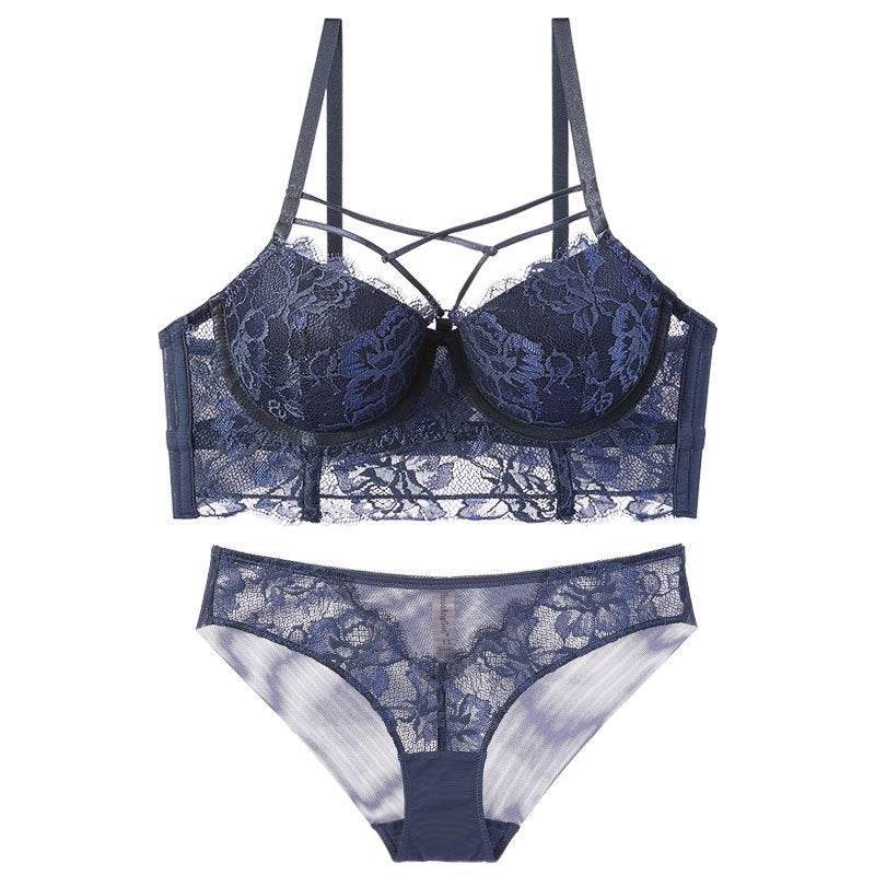 Lingerie Feminine Lace Bra Set With Underwire Bra - Mubimart