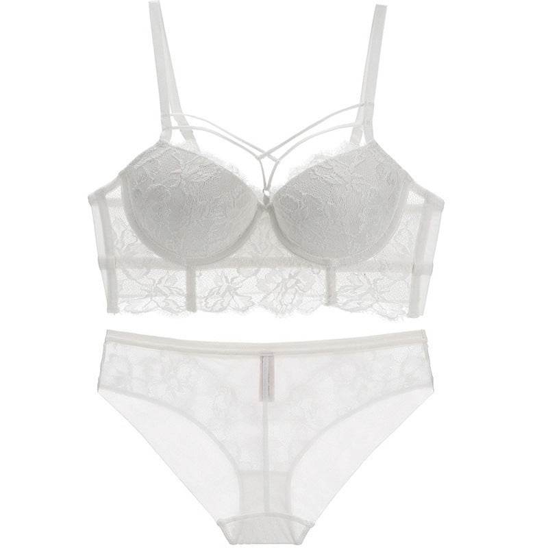 Lingerie Feminine Lace Bra Set With Underwire Bra - Mubimart