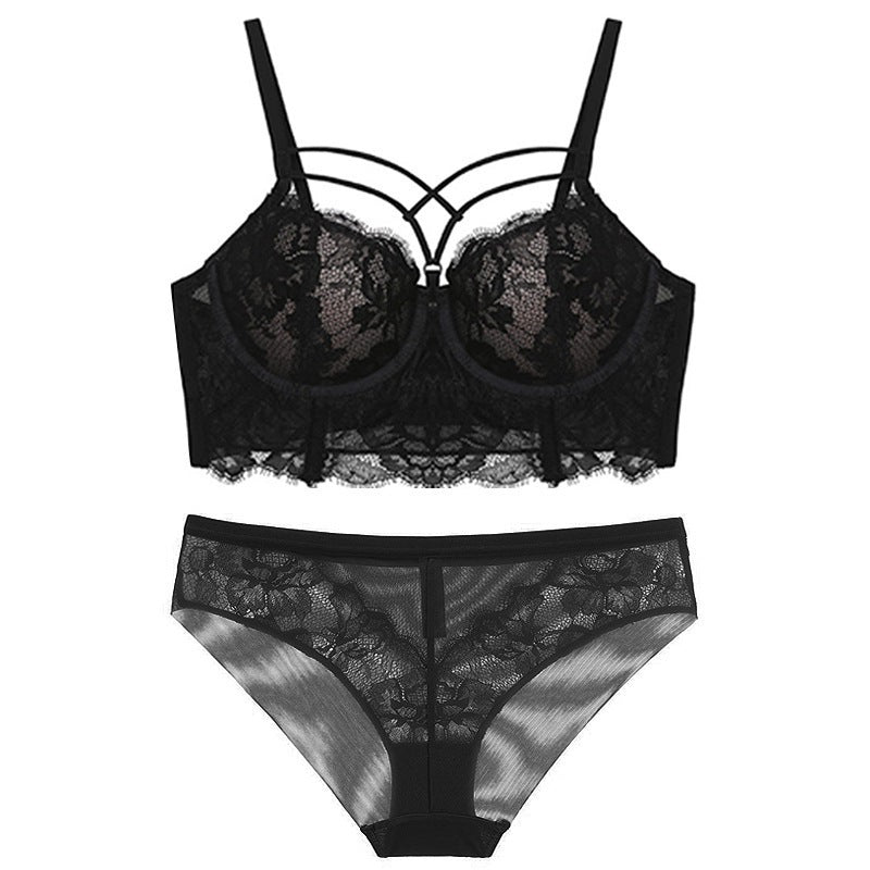 Lingerie Feminine Lace Bra Set With Underwire Bra - Mubimart -  