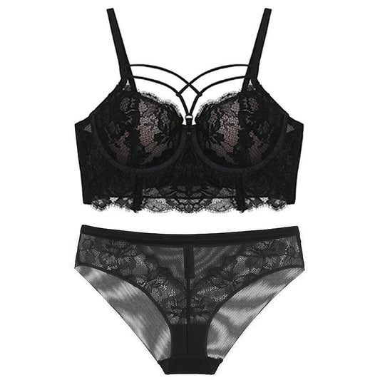Lingerie Feminine Lace Bra Set With Underwire Bra - Mubimart
