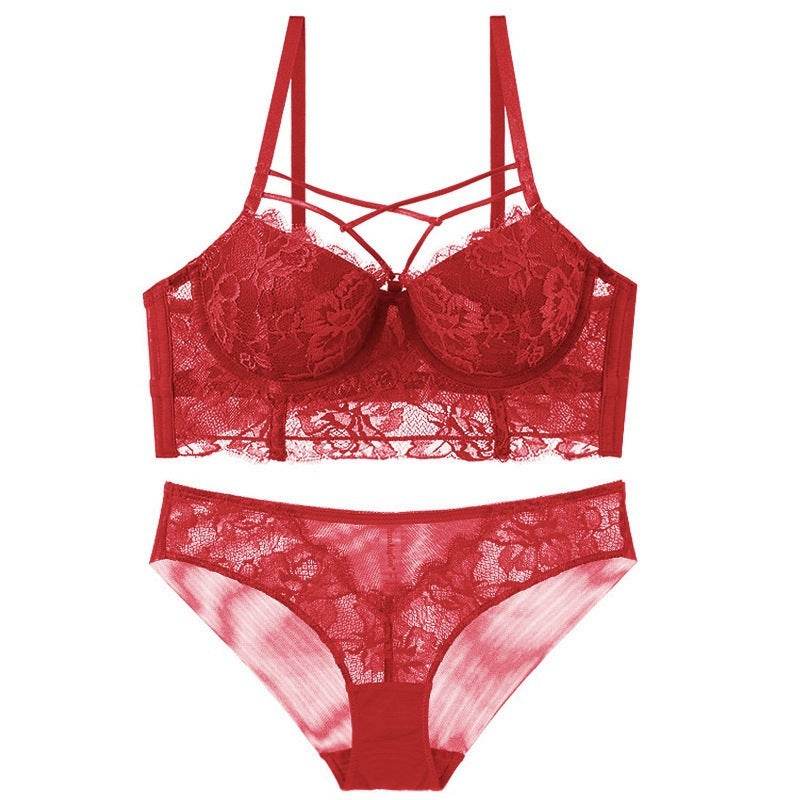 Lingerie Feminine Lace Bra Set With Underwire Bra - Mubimart