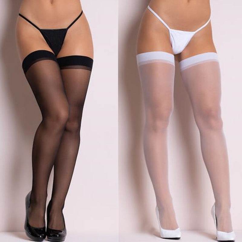 High Knee High Socks Cuff Sexy Transparent Silk Stocking Ladies Thigh High Socks - Mubimart