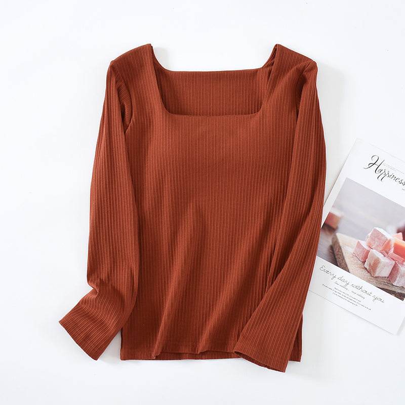 Cotton Long-sleeved Free-wear Bra And Cup Bottoming Shirt With Chest Pad - Mubimart