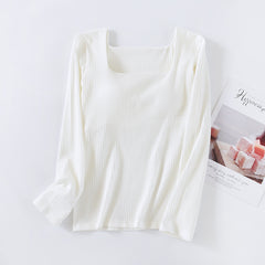 Cotton Long-sleeved Free-wear Bra And Cup Bottoming Shirt With Chest Pad - Mubimart -  