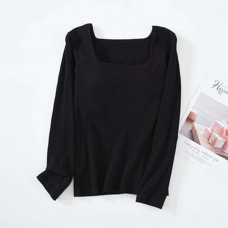 Cotton Long-sleeved Free-wear Bra And Cup Bottoming Shirt With Chest Pad - Mubimart