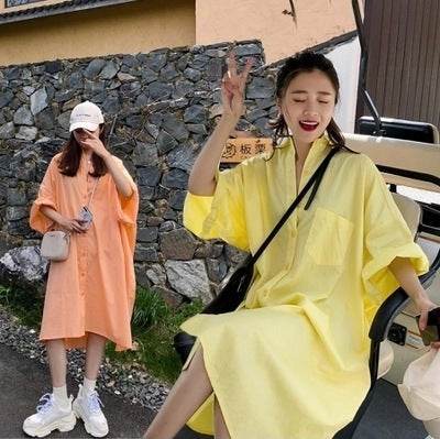 Summer Plus Size Women's Sun Protection Clothing Loose Short Sleeved Long Shirt Dress - Mubimart