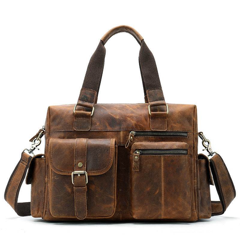 Handbag Retro First Layer Leather Business Travel Bag Men's Leather Duffel Bag - Mubimart