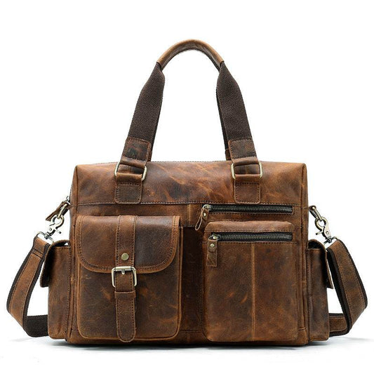 Handbag Retro First Layer Leather Business Travel Bag Men's Leather Duffel Bag - Mubimart