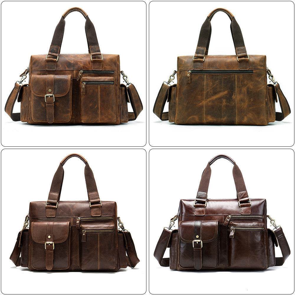 Handbag Retro First Layer Leather Business Travel Bag Men's Leather Duffel Bag - Mubimart