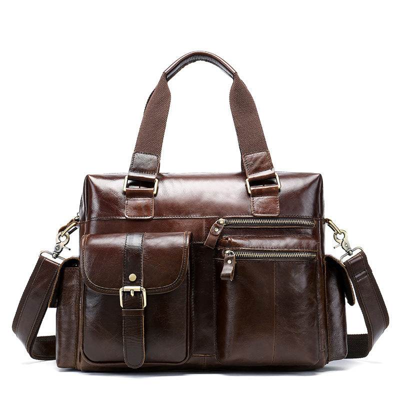 Handbag Retro First Layer Leather Business Travel Bag Men's Leather Duffel Bag - Mubimart