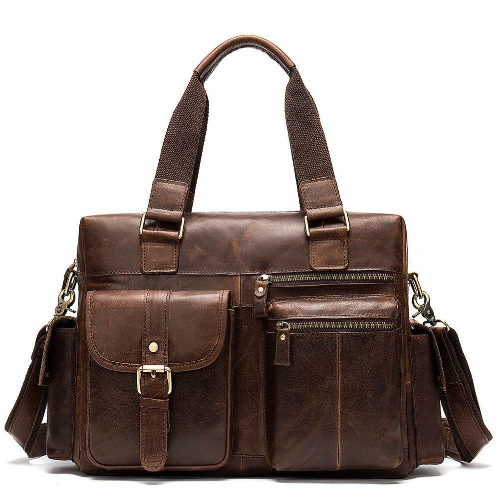 Handbag Retro First Layer Leather Business Travel Bag Men's Leather Duffel Bag - Mubimart