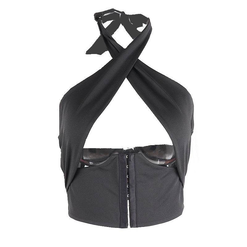 Cryptographic Breasted Sexy Halter Wrap Crop Tops Women - Mubimart