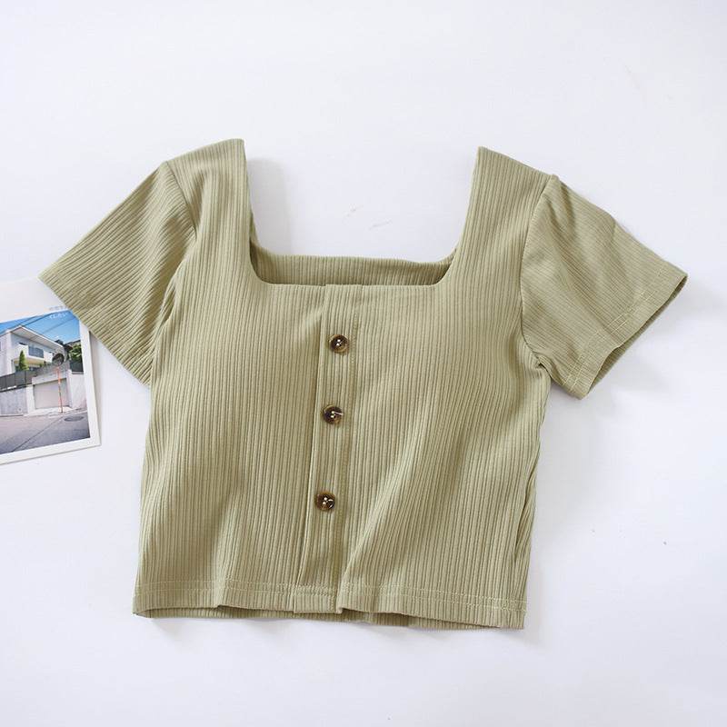 Comes With Chest Pad And Short-sleeved Short-sleeved Bra And Cup Bottoming Shirt - Mubimart