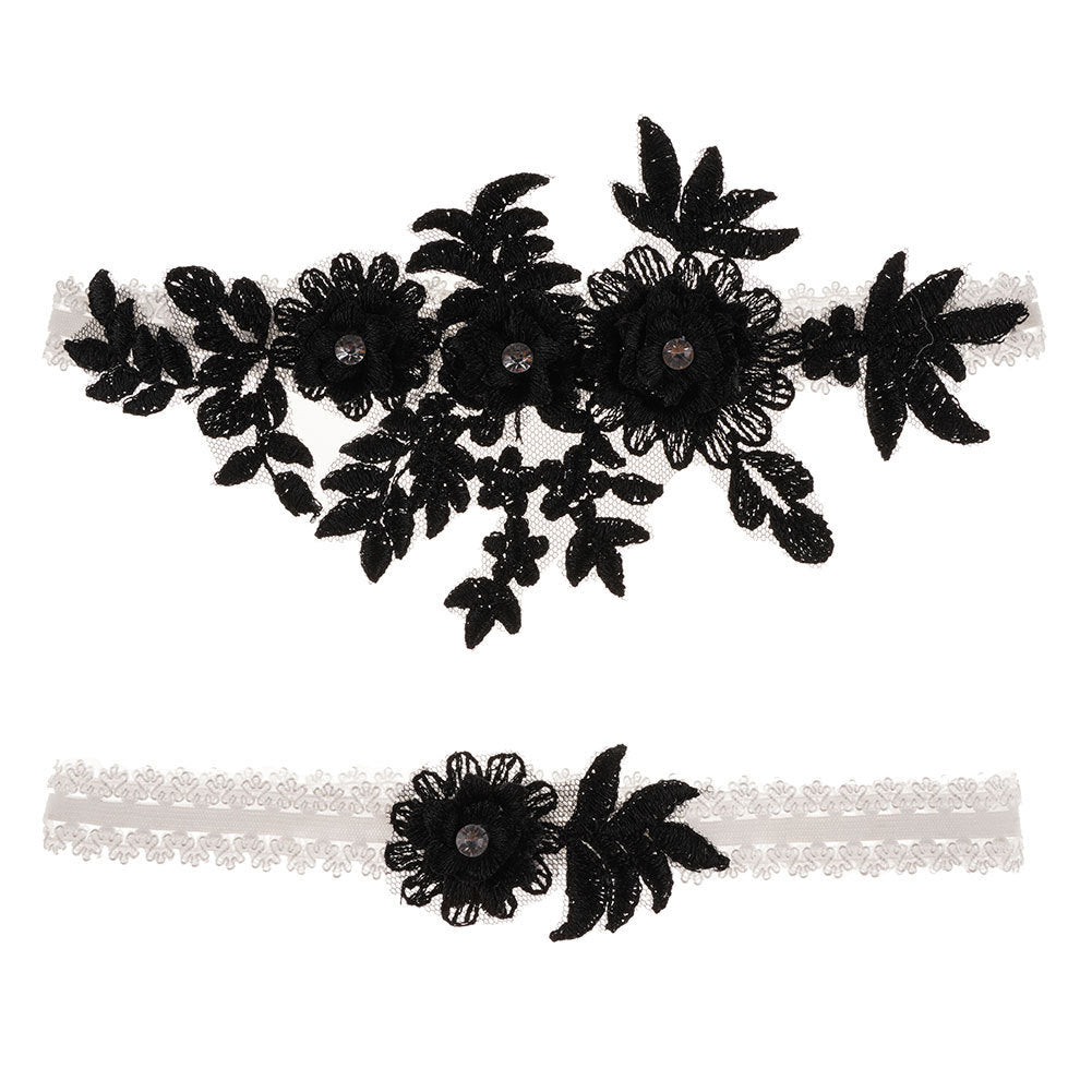 Original Handmade Bridal Lace Garter Belt With Rhinestone Flowers - Mubimart -  