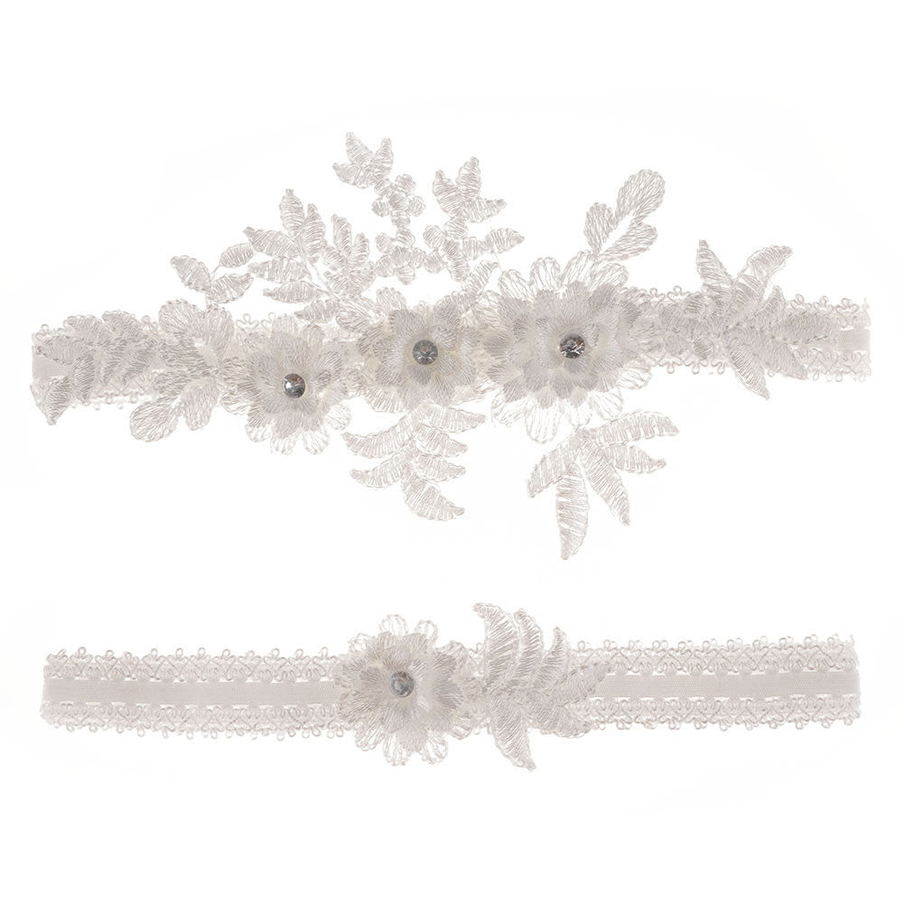 Original Handmade Bridal Lace Garter Belt With Rhinestone Flowers - Mubimart -  