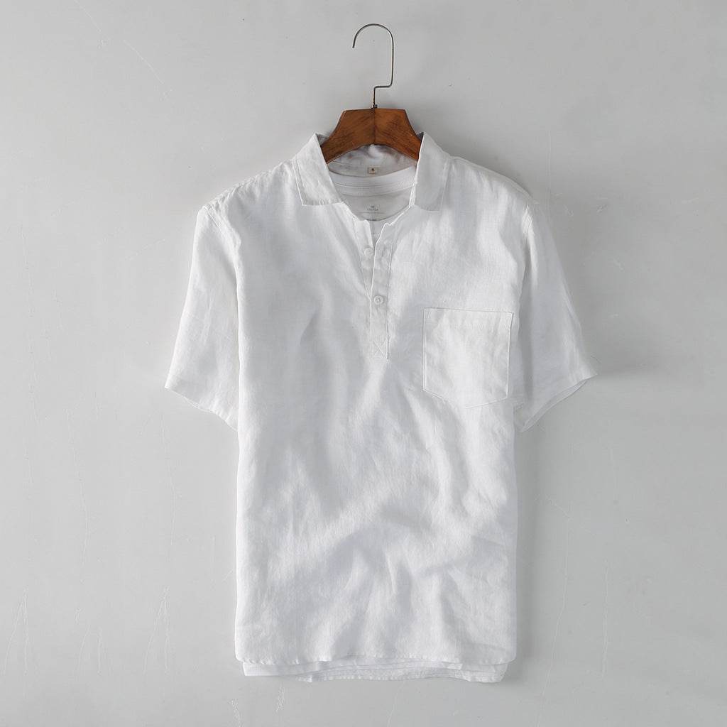 Ummer Men's Linen Shirt Simple Pullover Lapel Men's Linen Shirt C028 - Mubimart