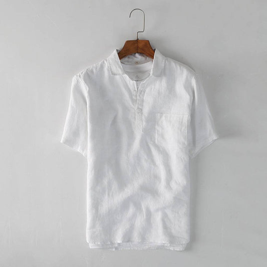 Ummer Men's Linen Shirt Simple Pullover Lapel Men's Linen Shirt C028 - Mubimart