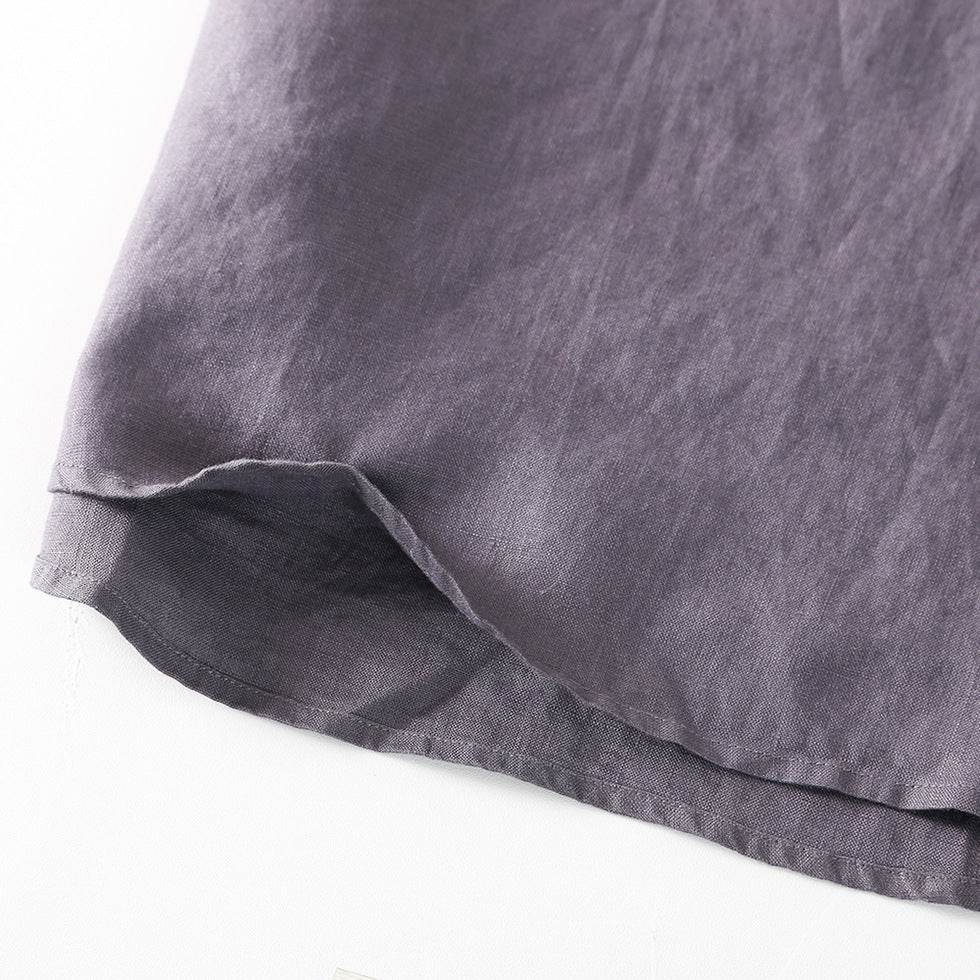 Ummer Men's Linen Shirt Simple Pullover Lapel Men's Linen Shirt C028 - Mubimart