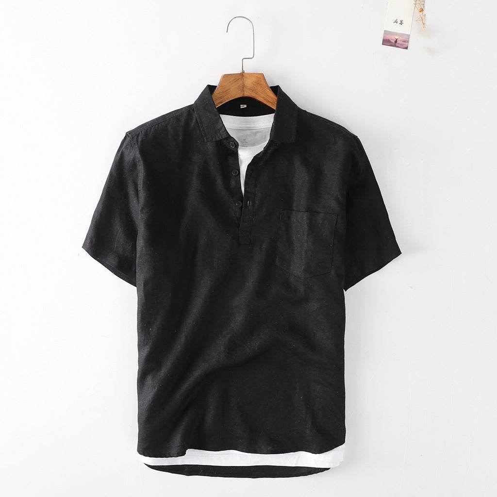 Ummer Men's Linen Shirt Simple Pullover Lapel Men's Linen Shirt C028 - Mubimart
