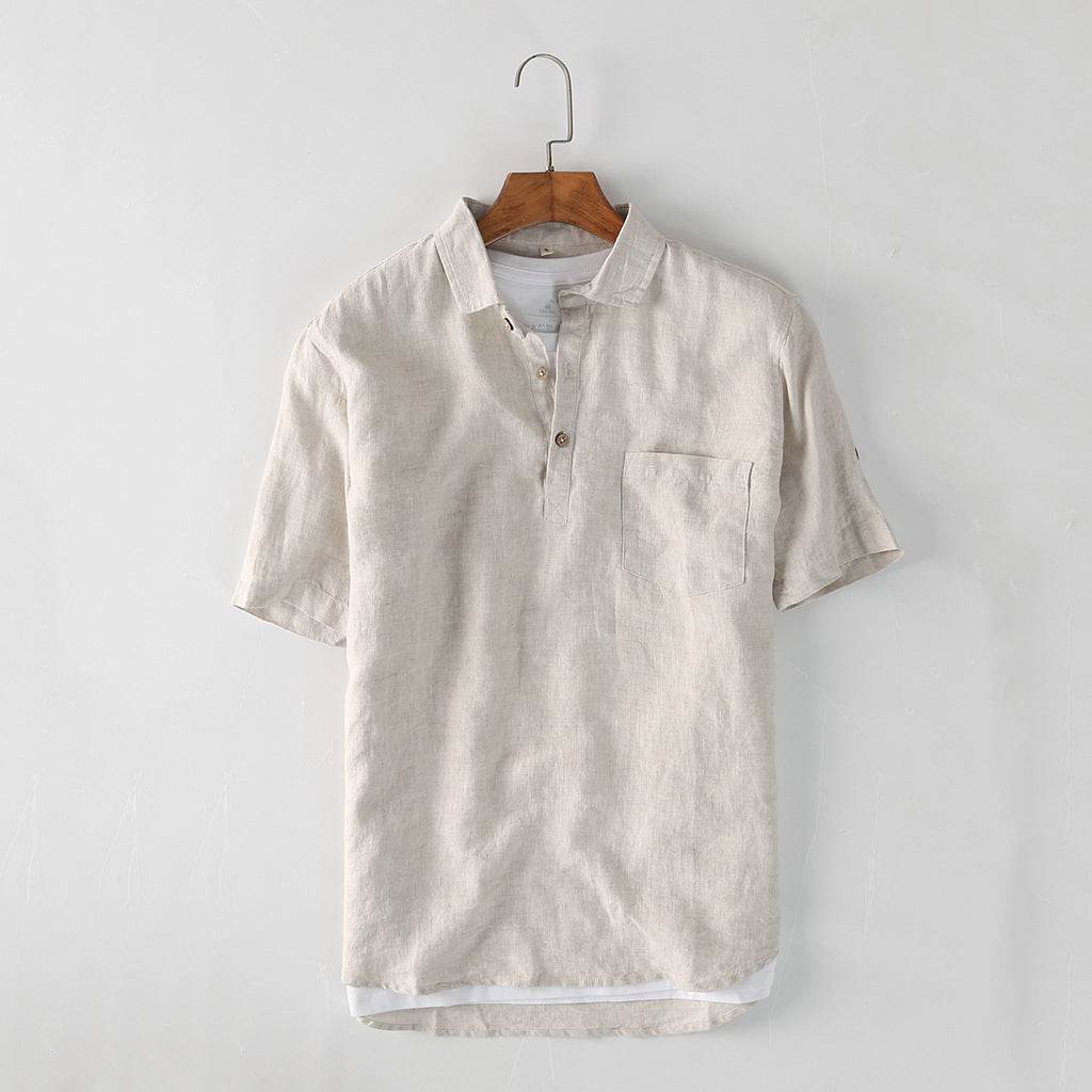 Ummer Men's Linen Shirt Simple Pullover Lapel Men's Linen Shirt C028 - Mubimart