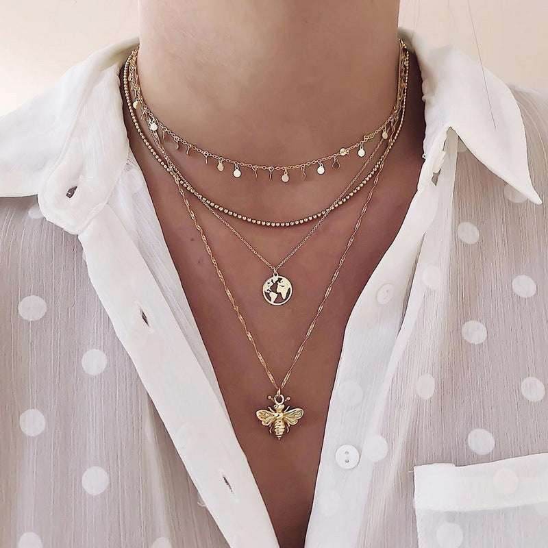 17KM-Multilayer Butterfly Pearl Necklace For Women Gold Pearl Choker Sun Star Jewelry Gift - Mubimart