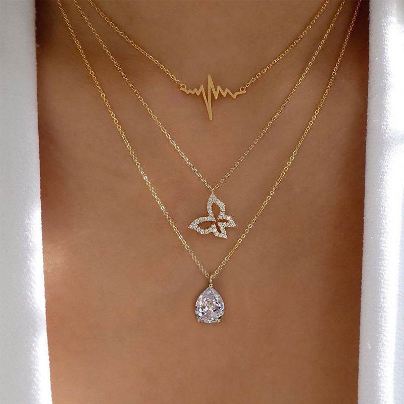 17KM-Multilayer Butterfly Pearl Necklace For Women Gold Pearl Choker Sun Star Jewelry Gift - Mubimart
