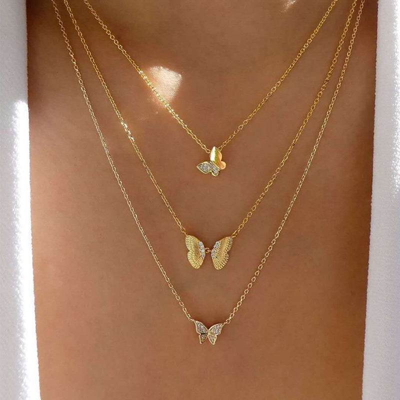 17KM-Multilayer Butterfly Pearl Necklace For Women Gold Pearl Choker Sun Star Jewelry Gift - Mubimart