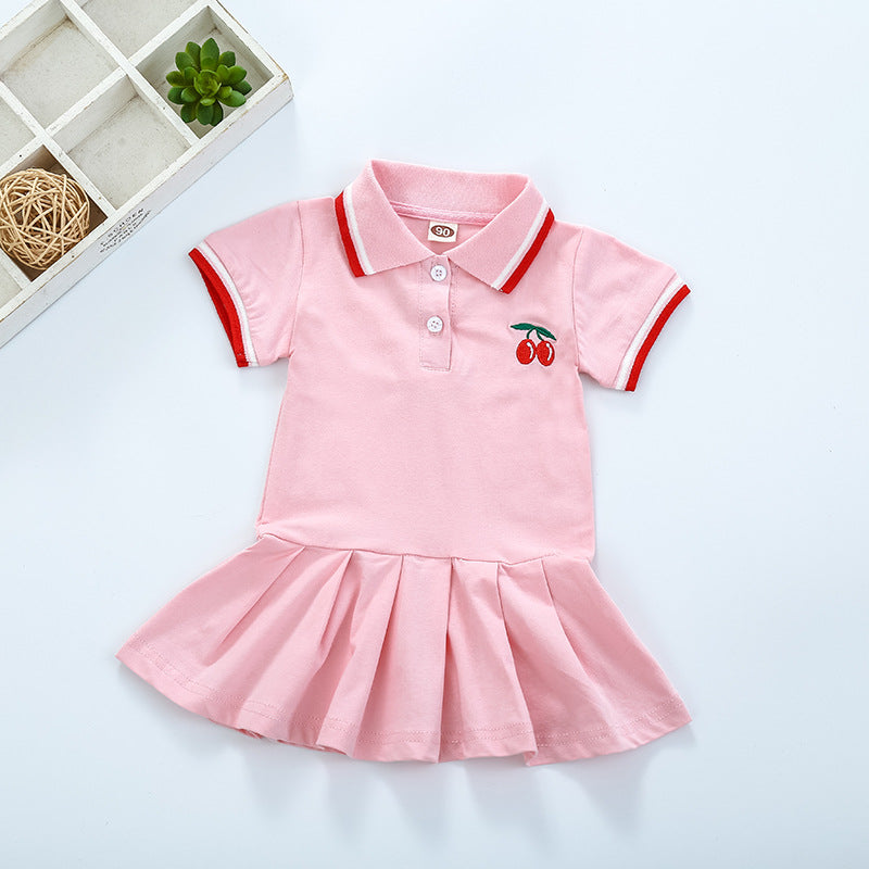 Short Sleeve Pleated Skirt New Girl\'s  Skirt Girl\'s Dress - Mubimart -  