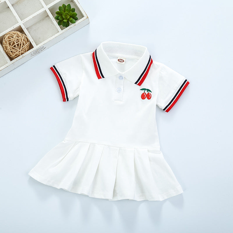 Short Sleeve Pleated Skirt New Girl\'s  Skirt Girl\'s Dress - Mubimart - Baby Cloth 