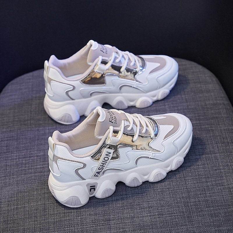 Chunky Leather Sneaker Women Spring Autumn Fashionable - Mubimart