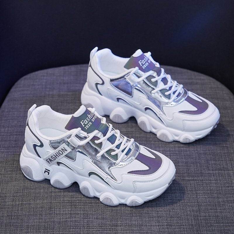Chunky Leather Sneaker Women Spring Autumn Fashionable - Mubimart