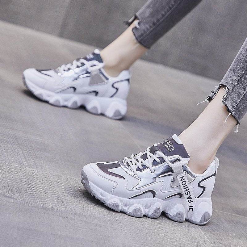 Chunky Leather Sneaker Women Spring Autumn Fashionable - Mubimart