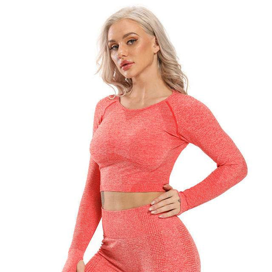 Seamless Yoga Top Fitness Long Sleeve Women Gym Crop Top - Mubimart
