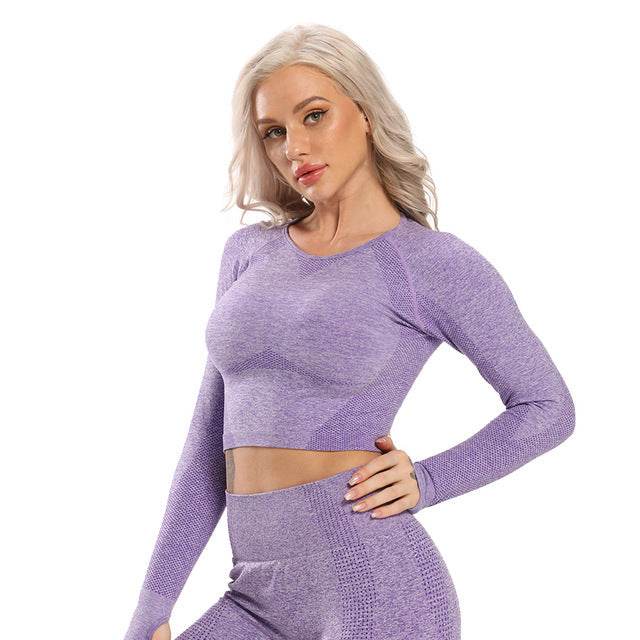 Seamless Yoga Top Fitness Long Sleeve Women Gym Crop Top - Mubimart