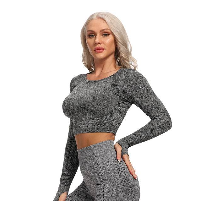 Seamless Yoga Top Fitness Long Sleeve Women Gym Crop Top - Mubimart