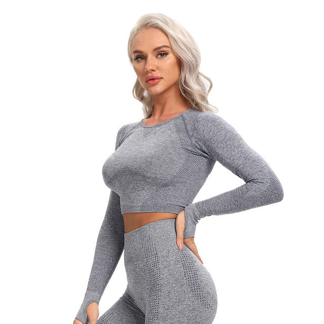 Seamless Yoga Top Fitness Long Sleeve Women Gym Crop Top - Mubimart -  