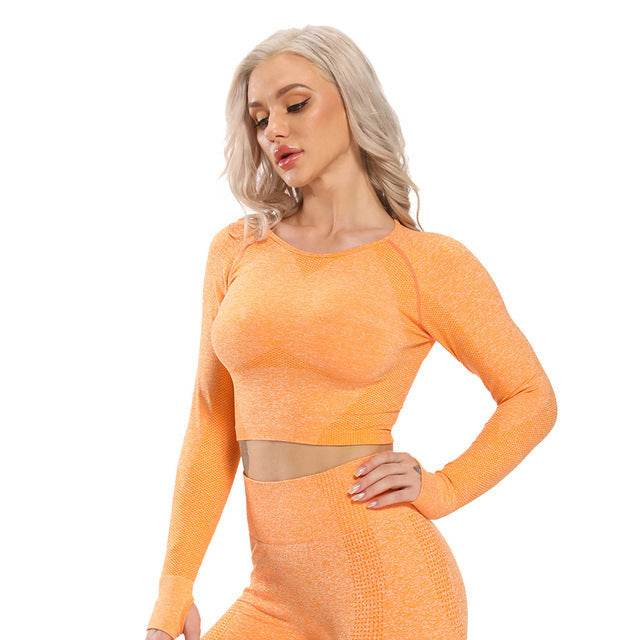 Seamless Yoga Top Fitness Long Sleeve Women Gym Crop Top - Mubimart