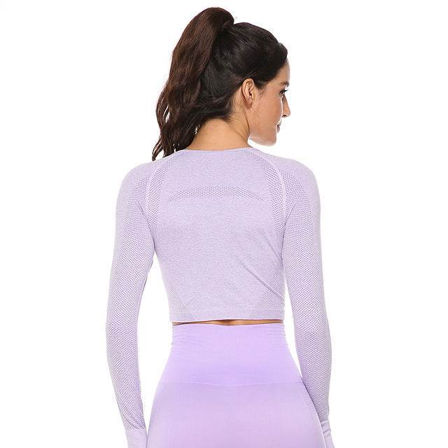 Seamless Yoga Top Fitness Long Sleeve Women Gym Crop Top - Mubimart