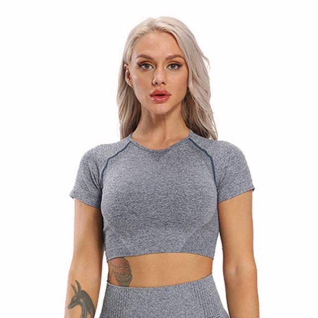 Seamless Yoga Top Fitness Long Sleeve Women Gym Crop Top - Mubimart
