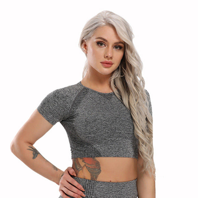 Seamless Yoga Top Fitness Long Sleeve Women Gym Crop Top - Mubimart -  