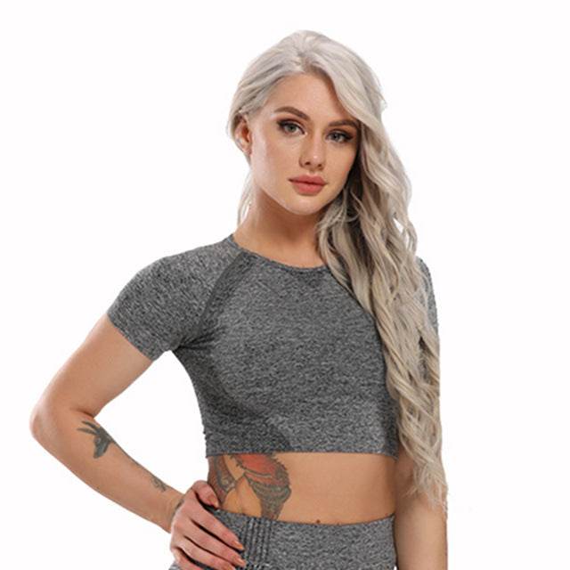 Seamless Yoga Top Fitness Long Sleeve Women Gym Crop Top - Mubimart