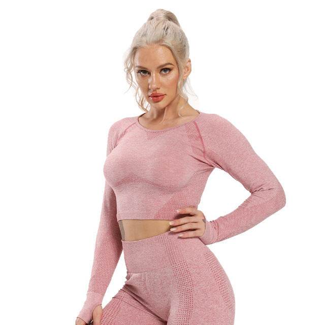 Seamless Yoga Top Fitness Long Sleeve Women Gym Crop Top - Mubimart