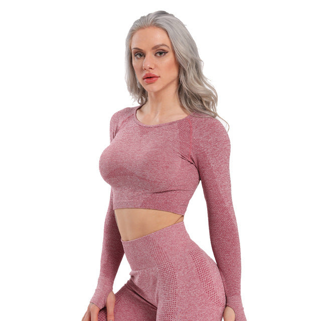 Seamless Yoga Top Fitness Long Sleeve Women Gym Crop Top - Mubimart -  